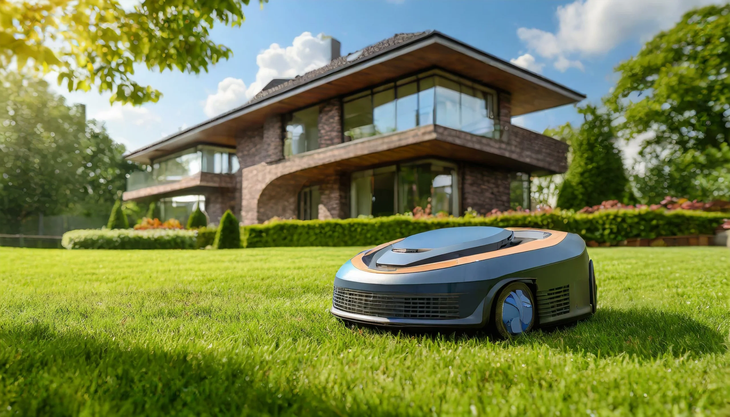 Robotfűnyíró működés közben